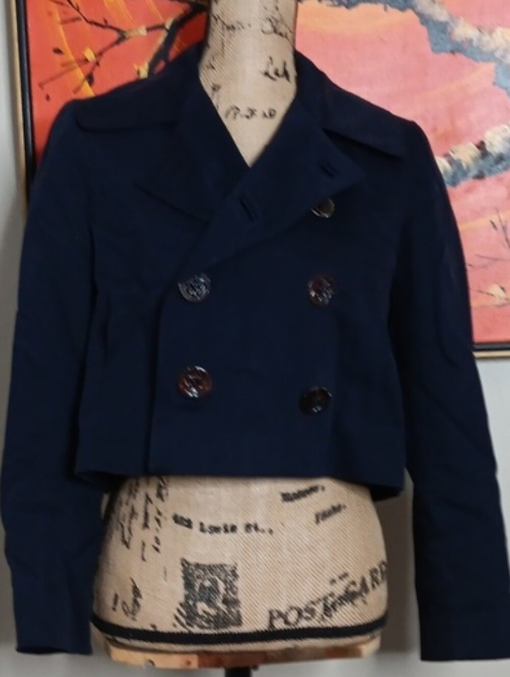 Ralph Lauren Navy Cropped Double-Breasted Peacoat